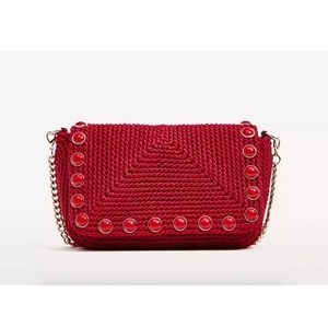 ZARA RED BRAIDED CROSSBODY BAG WITH STUDS